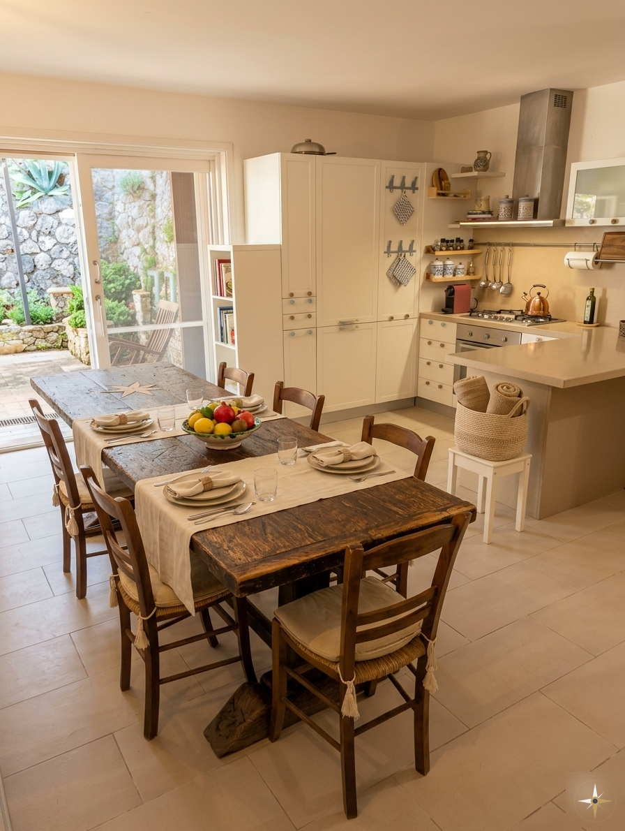 Cucina con tavolo rustico