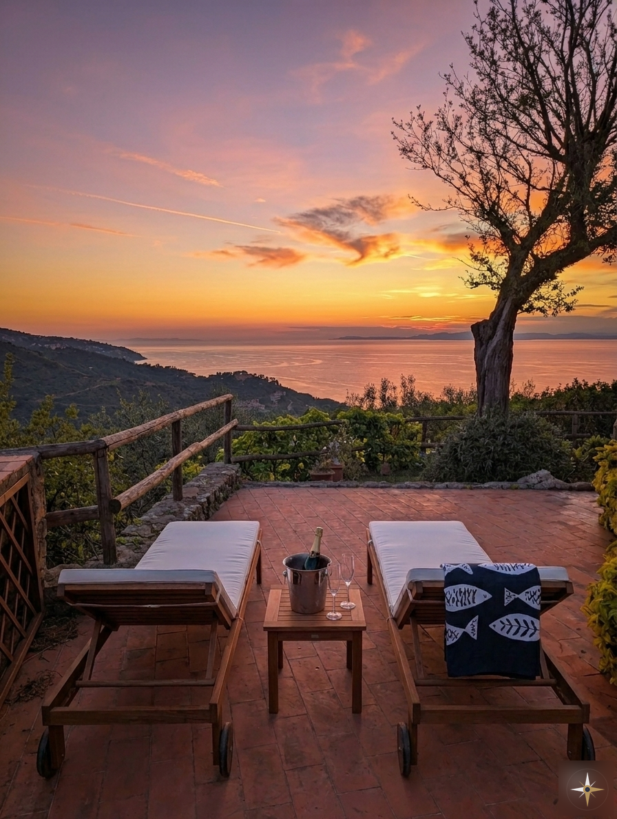 Terrazza con vista tramonto sul mare